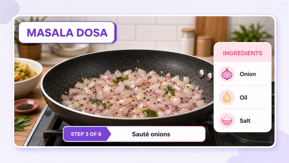 Mid-join cooking stream layout with recipe name, current step, and ingredient overlays
