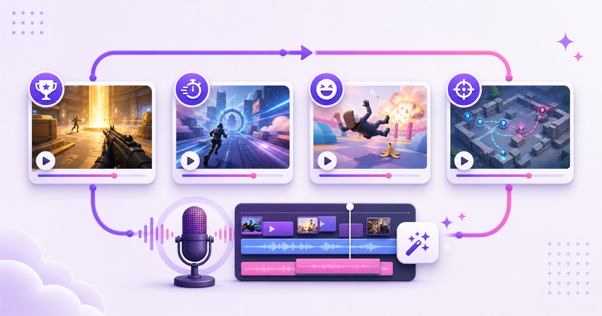 Four themed gameplay highlight blocks connected into a continuous edited playlist loop