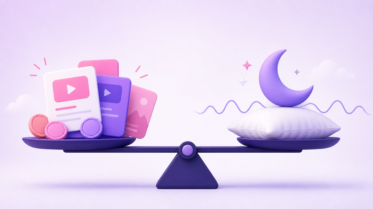 Balance scale illustrating the trade-off between live-stream ads and uninterrupted sleep