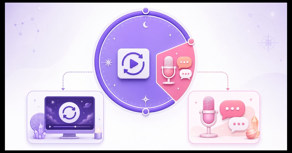 Hybrid channel schedule with a long recorded loop period and a shorter live microphone and chat window