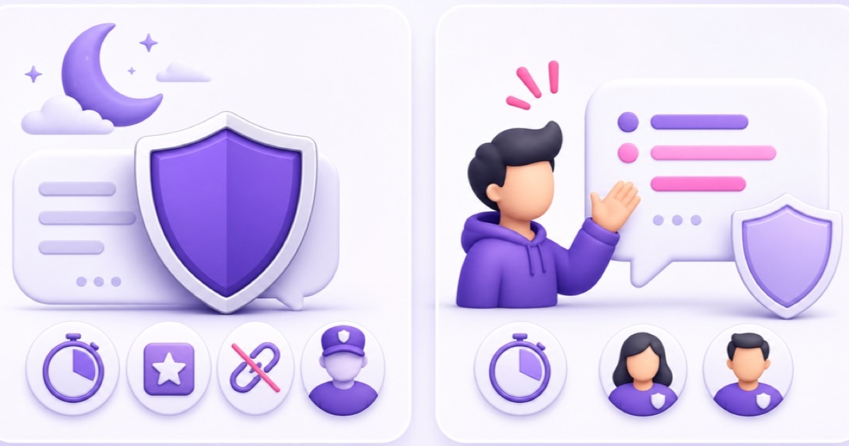 Comparison of stricter overnight chat protection and lighter moderation for an actively hosted live stream