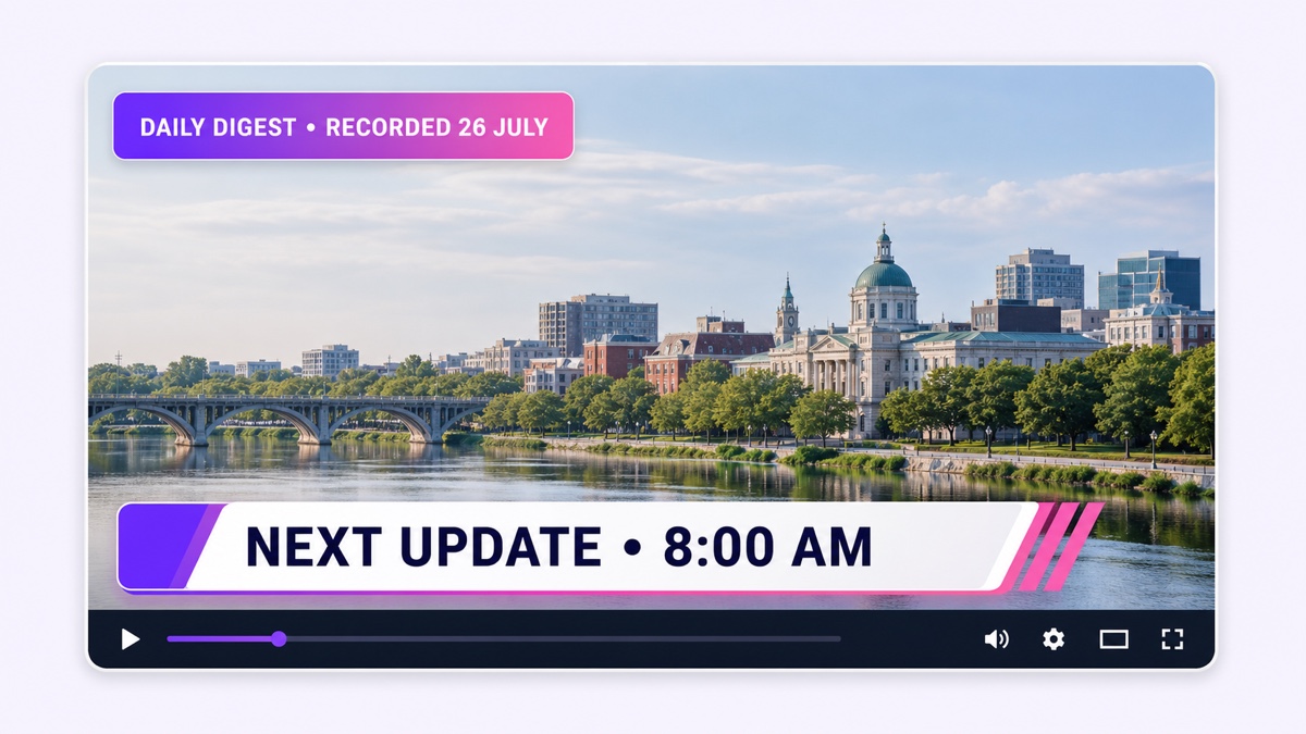 Recorded-date badge and next-update time placed clearly on an honest daily news digest screen