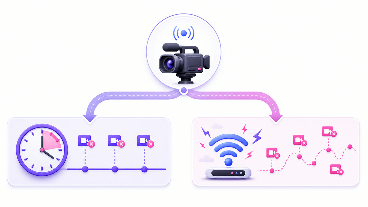 Decision tree separating Facebook Live streams that stop at a consistent time from streams that stop randomly because of network problems