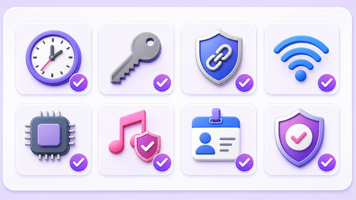 Eight-part Facebook Live reliability checklist covering duration, key, RTMPS, network, encoder, music rights, Page access, and policy status