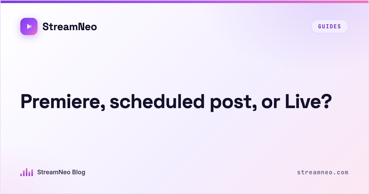 Facebook Premiere, scheduled video post, and Facebook Live workflow comparison
