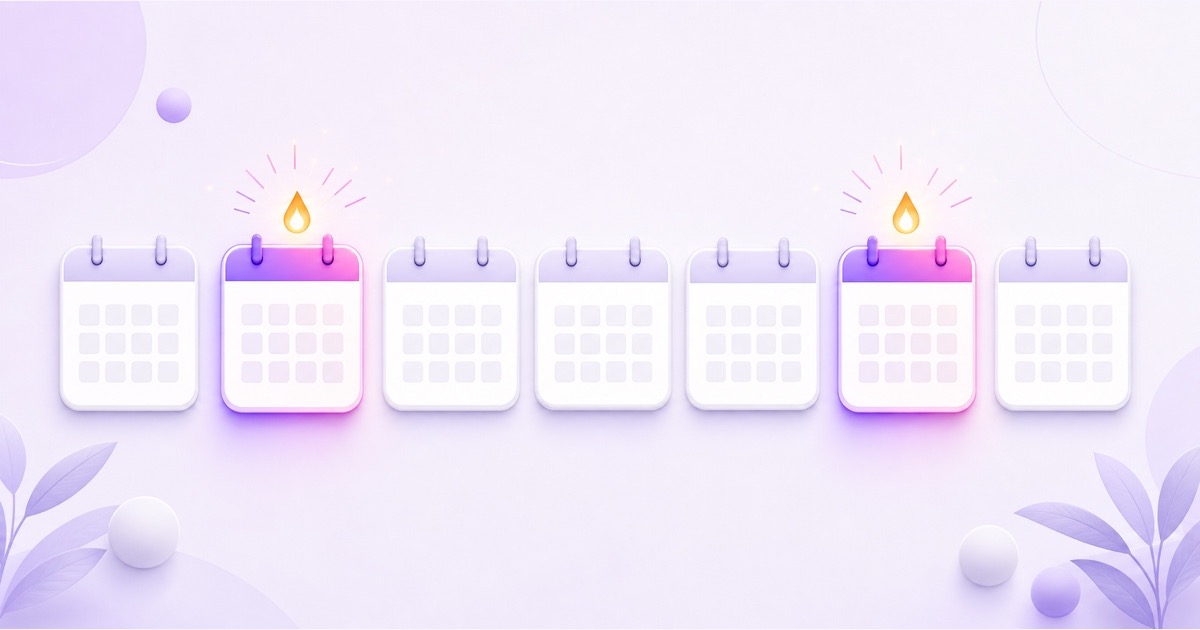 Seven-day calendar with Tuesday and Saturday highlighted for devotional community posts