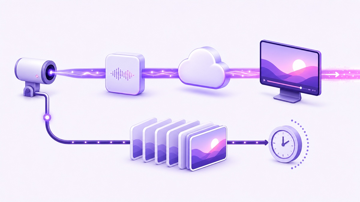 Diagram showing a continuous live signal and a separate finite video archive