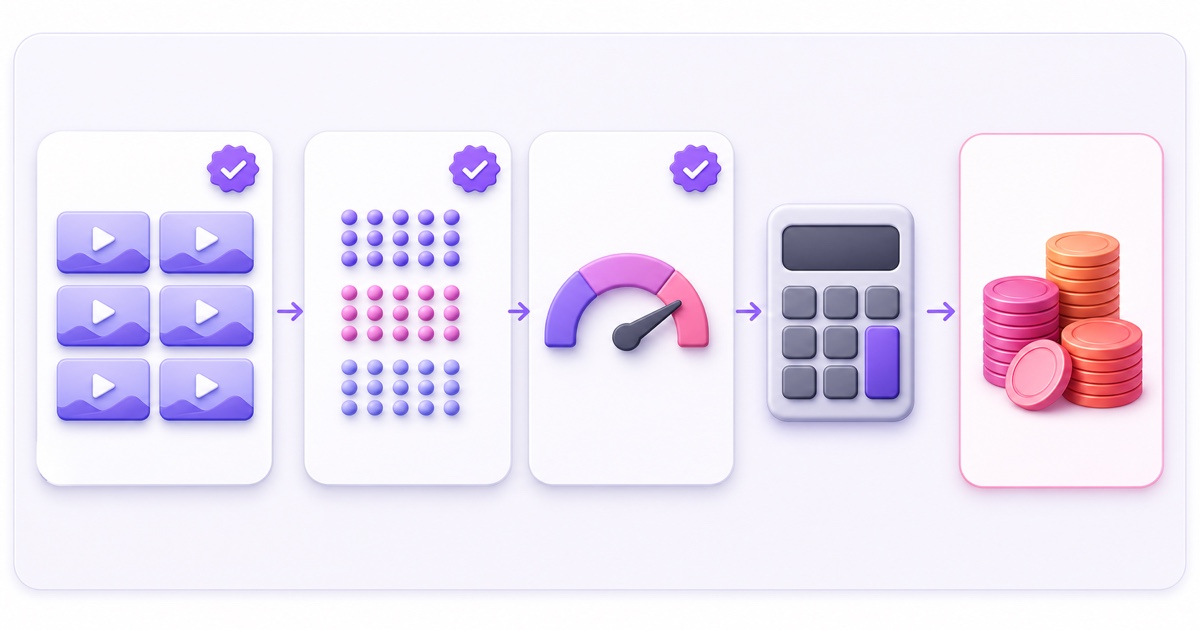 Worked earnings calculation flowing from explicitly assumed views and RPM inputs to a result