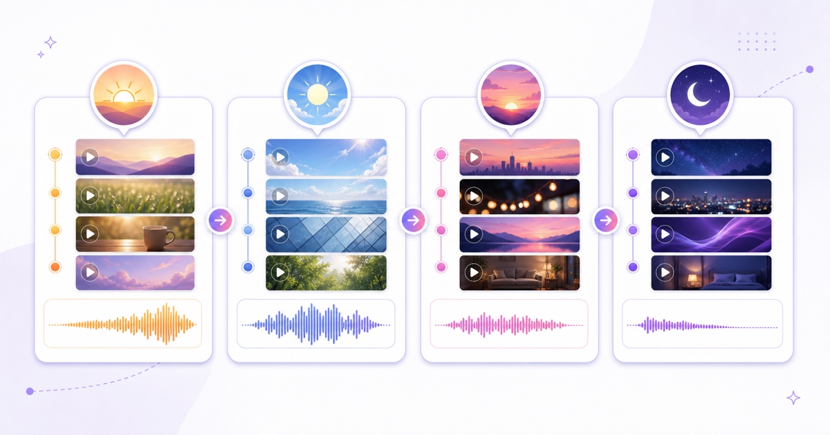 Four-part daypart planning template for morning, daytime, evening, and night stream programming