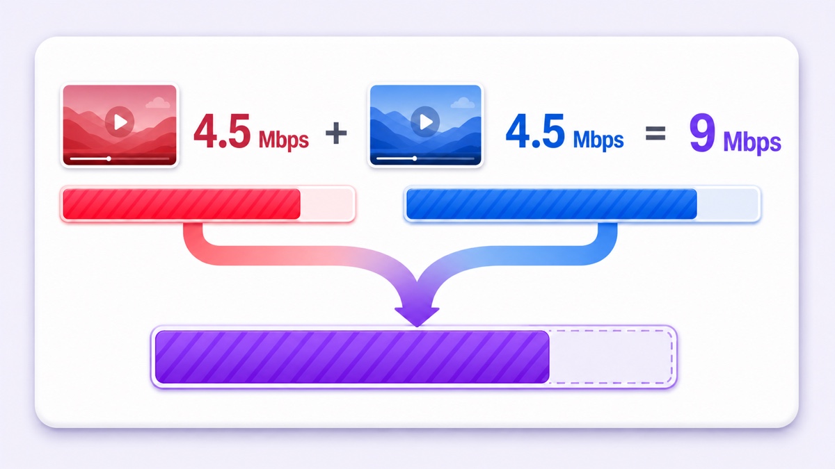 Bandwidth calculation showing two 4.5 Mbps live feeds requiring 9 Mbps before overhead and additional safety headroom