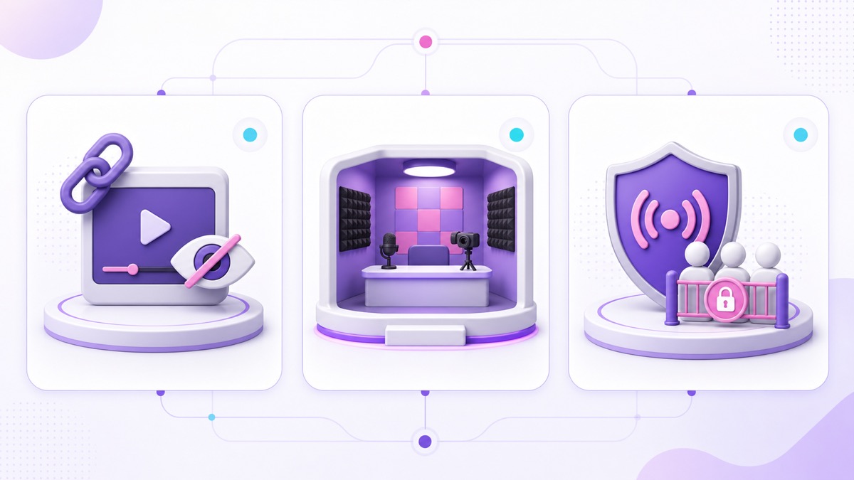 Three private live stream test methods: unlisted link, sandbox channel, and audience-restricted broadcast