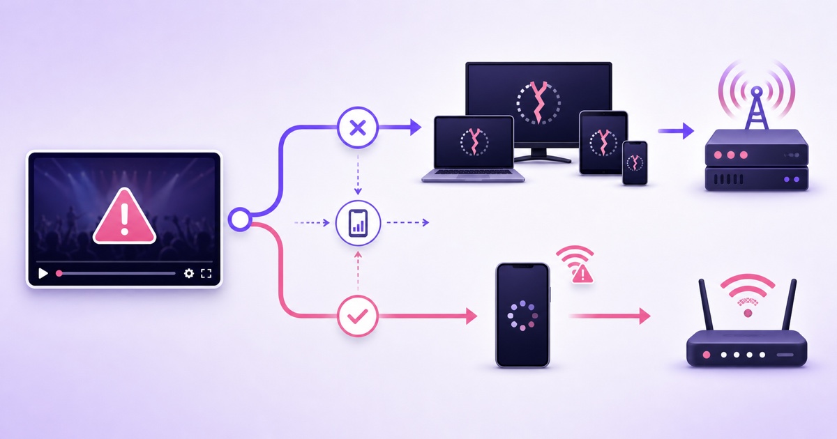 Decision flow comparing an all-viewer stream failure with buffering on one viewer device