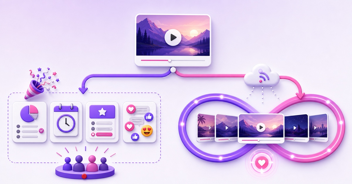 Decision diagram contrasting an interactive campaign stream with a continuous pre-recorded video loop