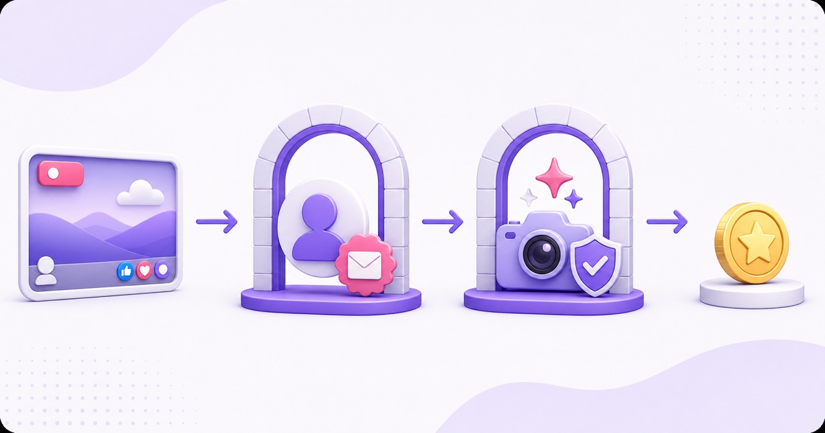 Two account and originality gates between a Facebook Live broadcast and monetization