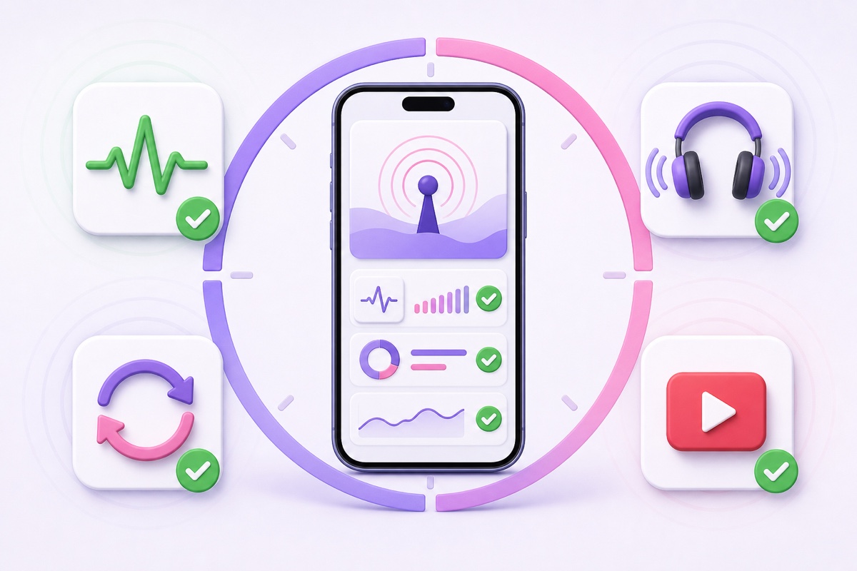 Phone verification checklist for stream health, audio, loop playback and the YouTube watch page