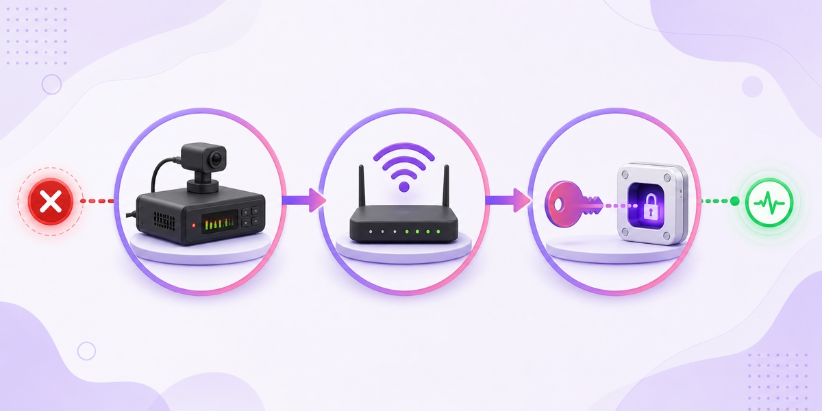 Red stream-health diagnosis flow from encoder to network to valid stream key
