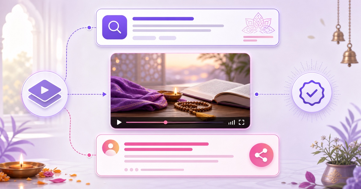 Devotional live video packaged with separate search-oriented and feed-oriented metadata cards