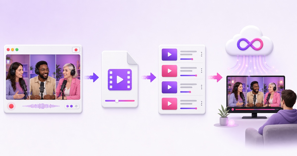 Workflow from recording a browser-studio show to downloading, building a playlist and running a cloud loop