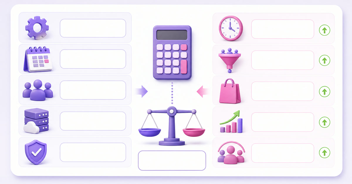 Blank second-stream economics worksheet balancing slot and workload costs against watch time, leads, sales, and audience value