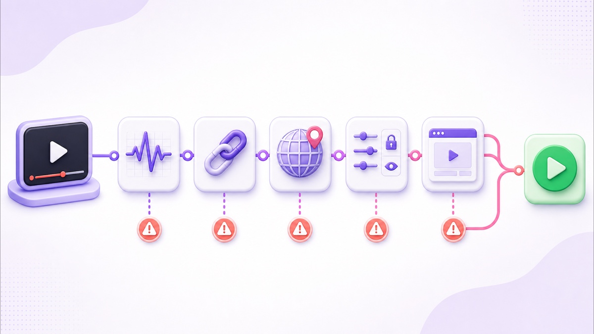 Diagnosis path for checking stream status, URL, region, settings, and embed failures