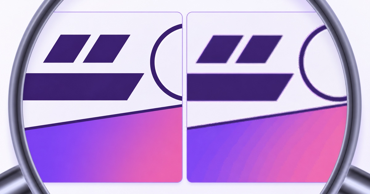 One-hundred-percent zoom comparison showing crisp source edges beside blurred, banded second-generation encoding